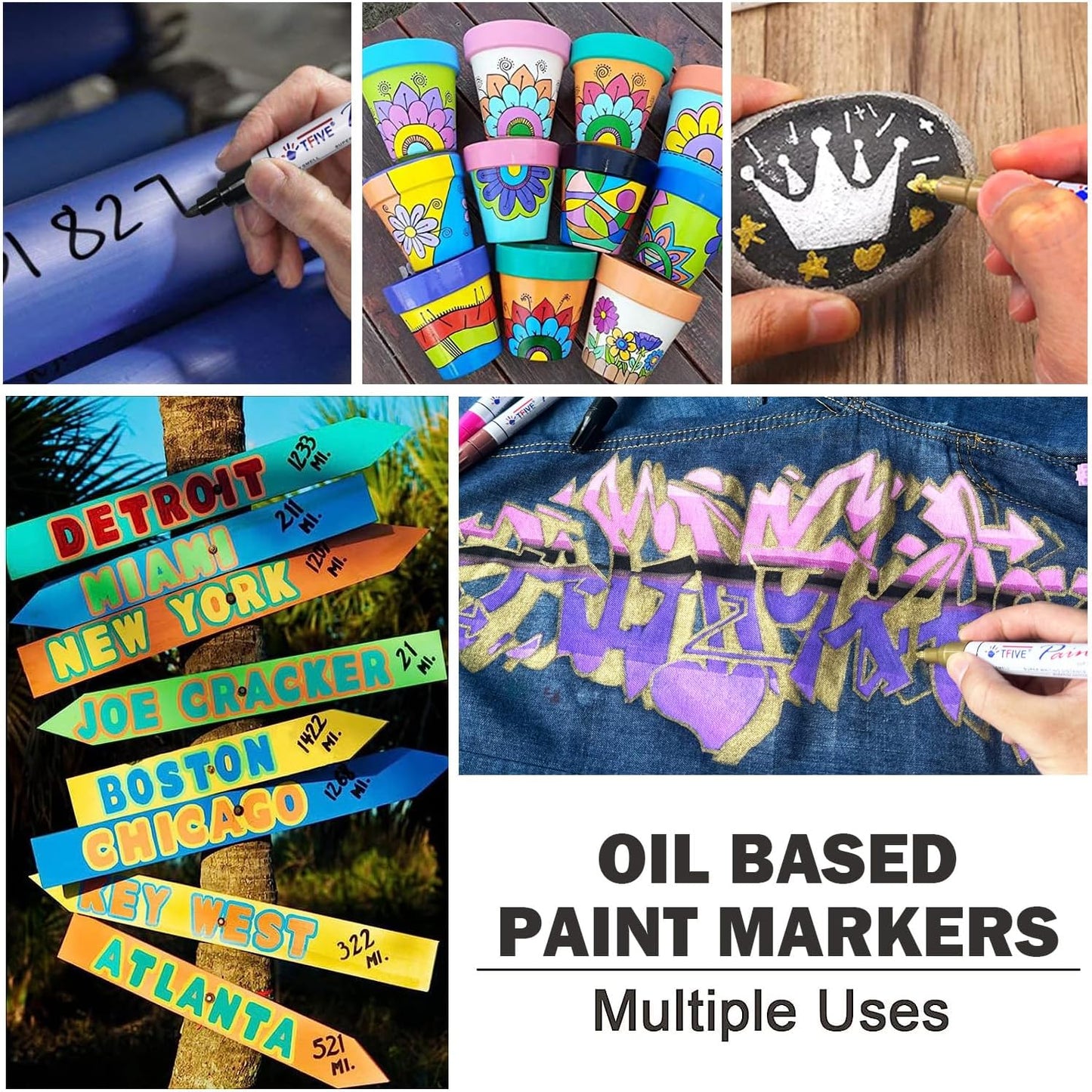 TFIVE Paint Pens Paint Markers Never Fade Quick Dry and Permanent,18 Color Oil-Based Waterproof Marker Pen Set for Rock Painting, Stone, Ceramic, Wood, Fabric, Plastic, Canvas, Glass, Mugs