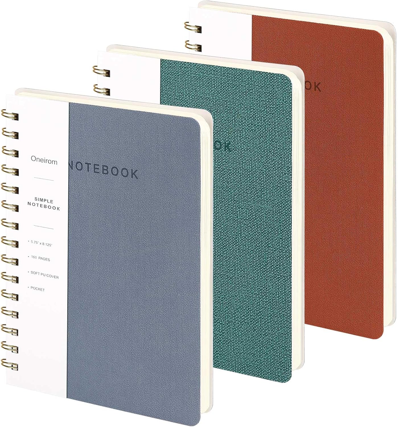 Lined Spiral Notebook College Ruled A5 Journal Book for Note Taking, 160 Pages Writing Journal for Office and Home School Supplies 5.75x8.125 inch (3pack-Reefblue/Green/Brown)