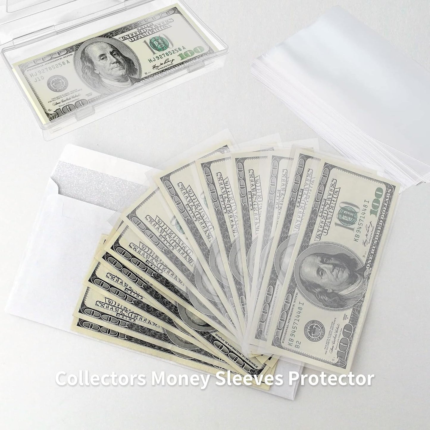 5 Pack Currency Sleeves Storage Case with 500 Pieces Dollar Bill Holder, Clear Plastic Paper Money Sleeve for Bills, Paper Currency Bill Sleeves Protector Dollar Bill Holders for Collectors
