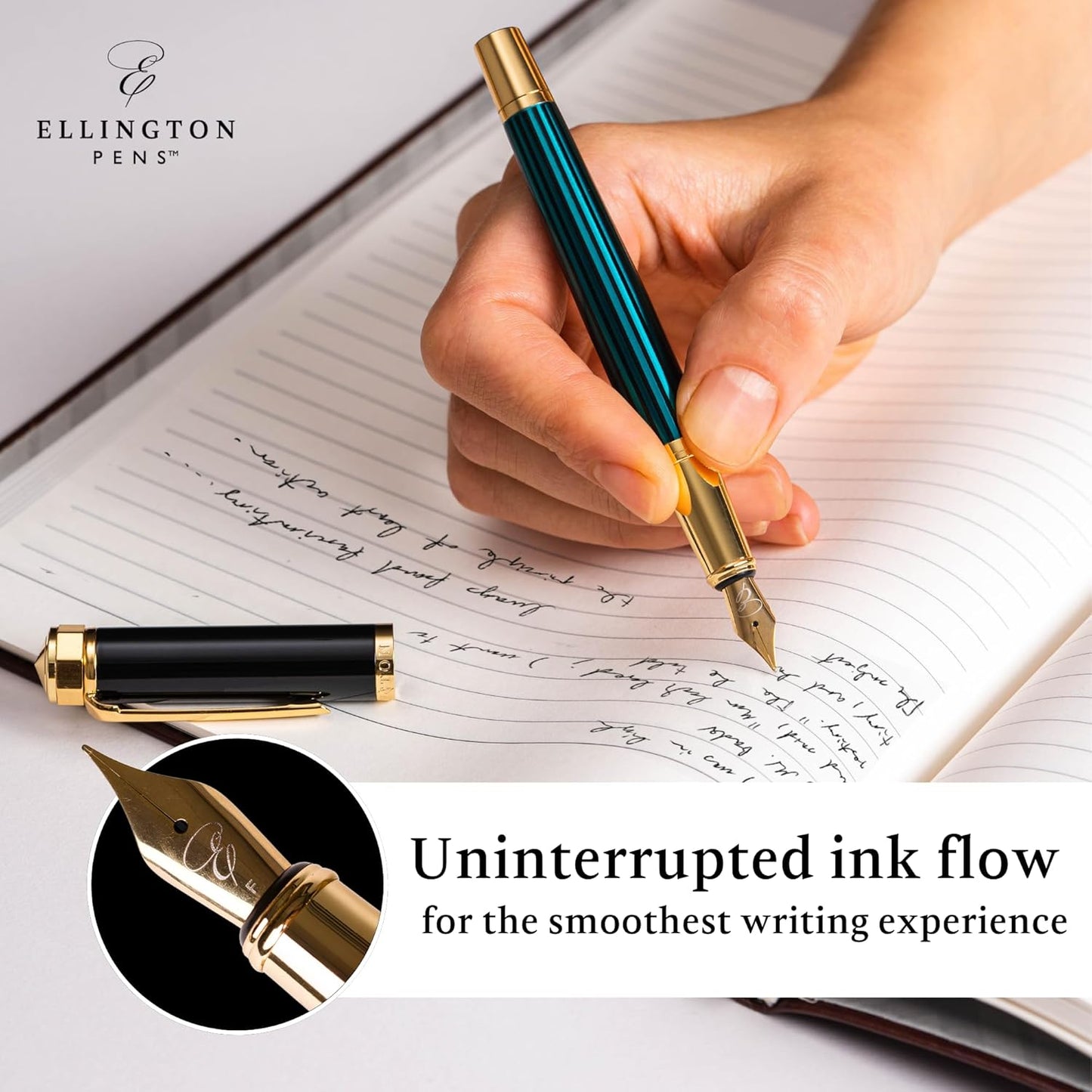 Luxury Fountain Pen Set- Fountain Pens for Writing - Smooth Extra Fine Nib - Includes Refillable Ink Converter, 3 Ink Cartridges [Black & Blue], Gift Box - Elegant Calligraphy