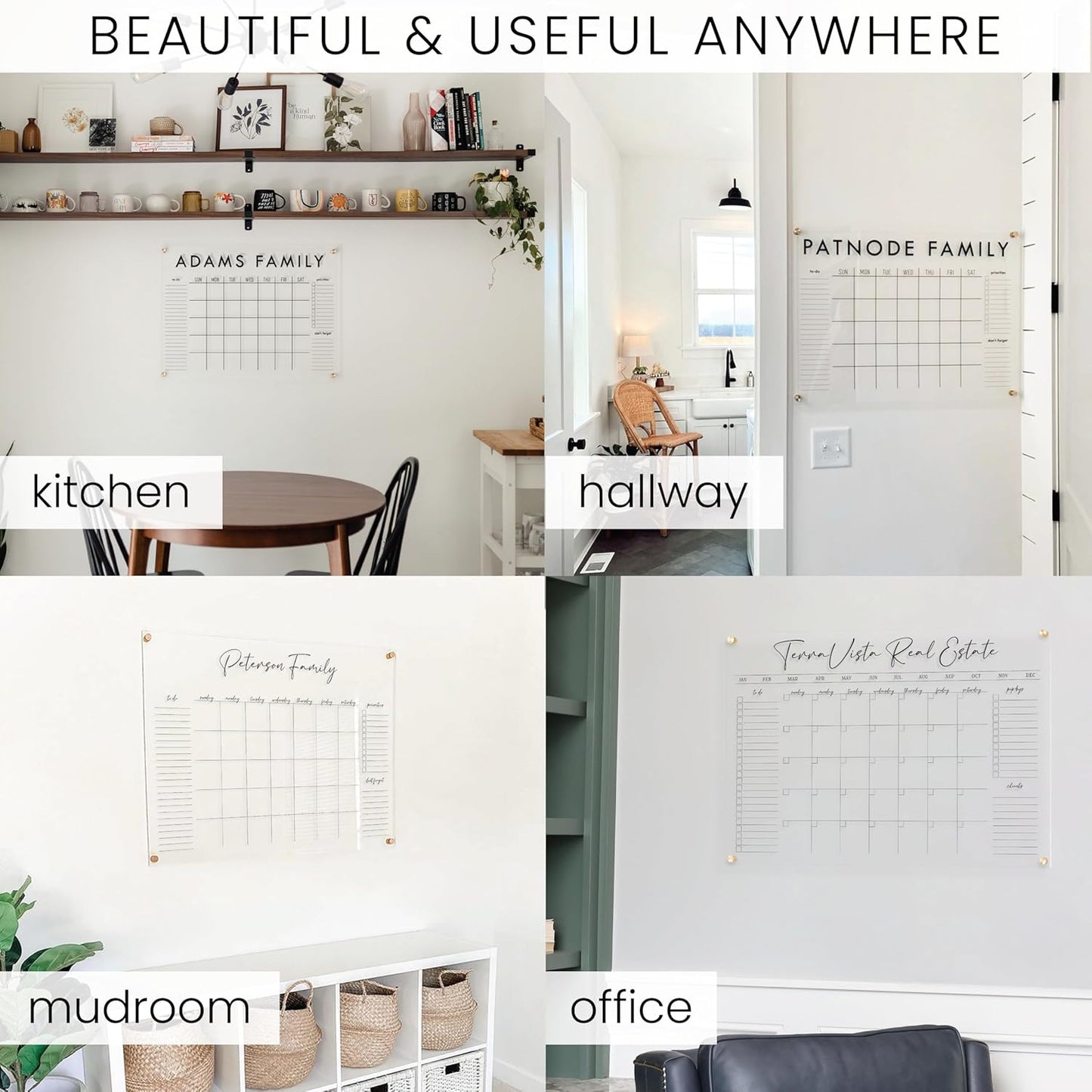 Personalized Clear Acrylic Calendar for Wall, Calendar Whiteboard for Wall, Dry Erase Wall Calendar, Wall Calendar Organizer System for Home (Block, Grey, 14"W x 11"H)
