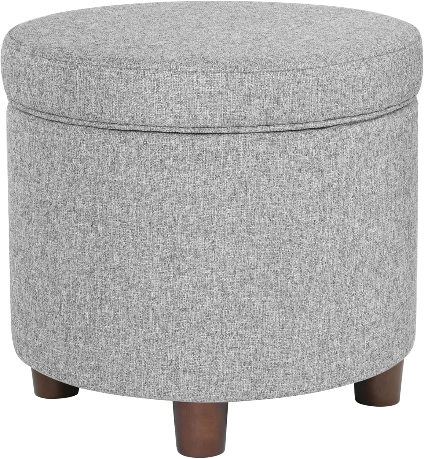 Homepop Home Decor | Upholstered Round Storage Ottoman | Ottoman with Storage for Living Room & Bedroom, Light Gray Tweed