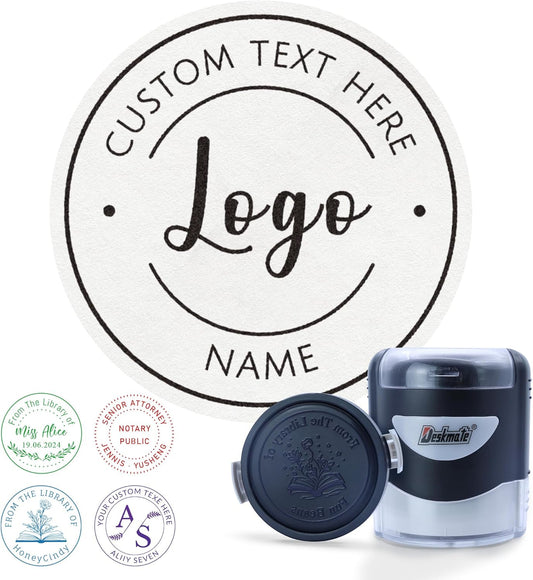 Custom Stamps Self-Inking, Personalized Business Logo Text Stamp, Customized Stamp for Book, Address, Teacher, Office | Ex libris | Round 1.65" - 5 Ink Color