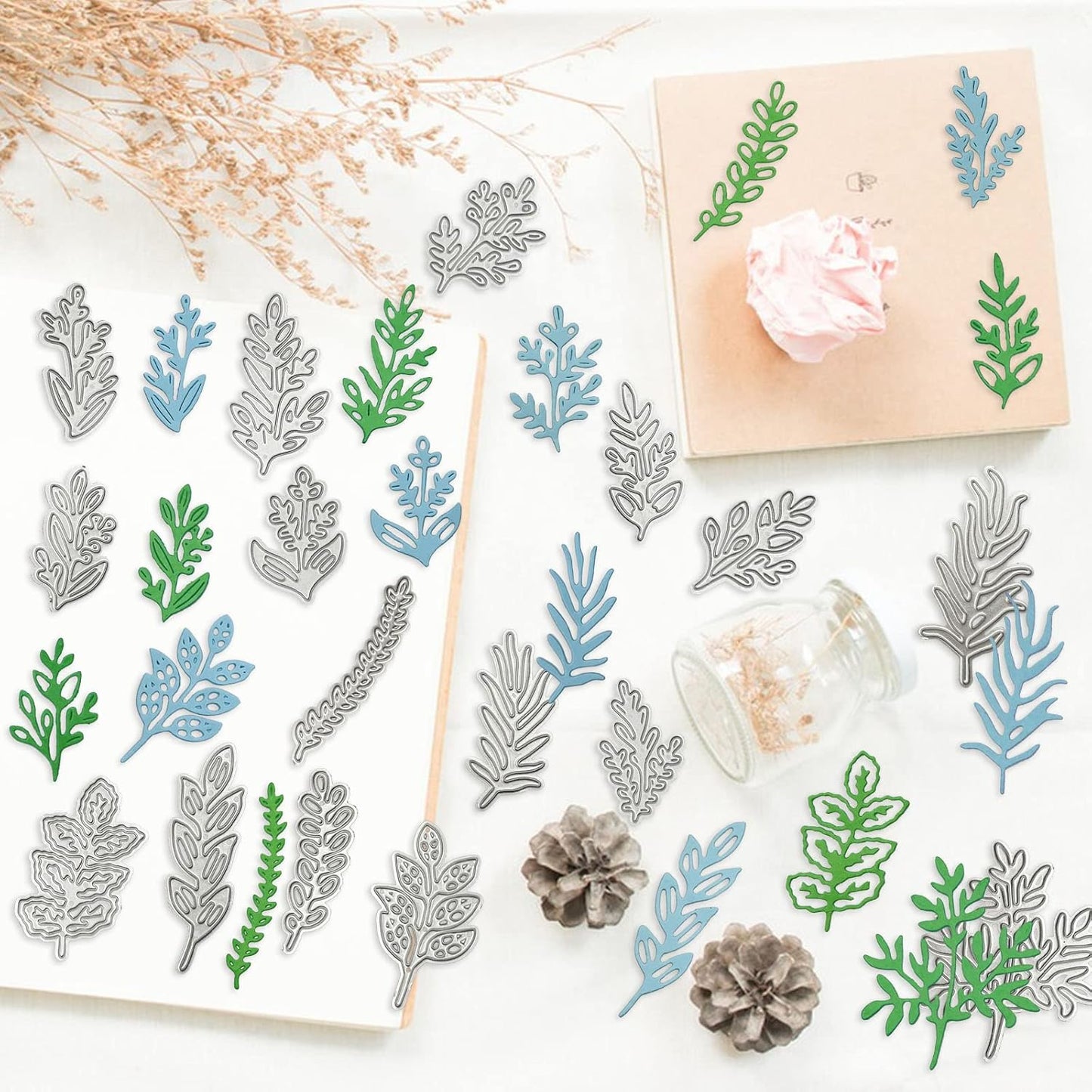 DaKuan 16 pcs Leaf Metal Die Cuts & Embossing Stencils for Card Making - Carbon Steel Craft Dies - DIY Greeting Cards, Scrapbooking, Gifts (4-6cm)