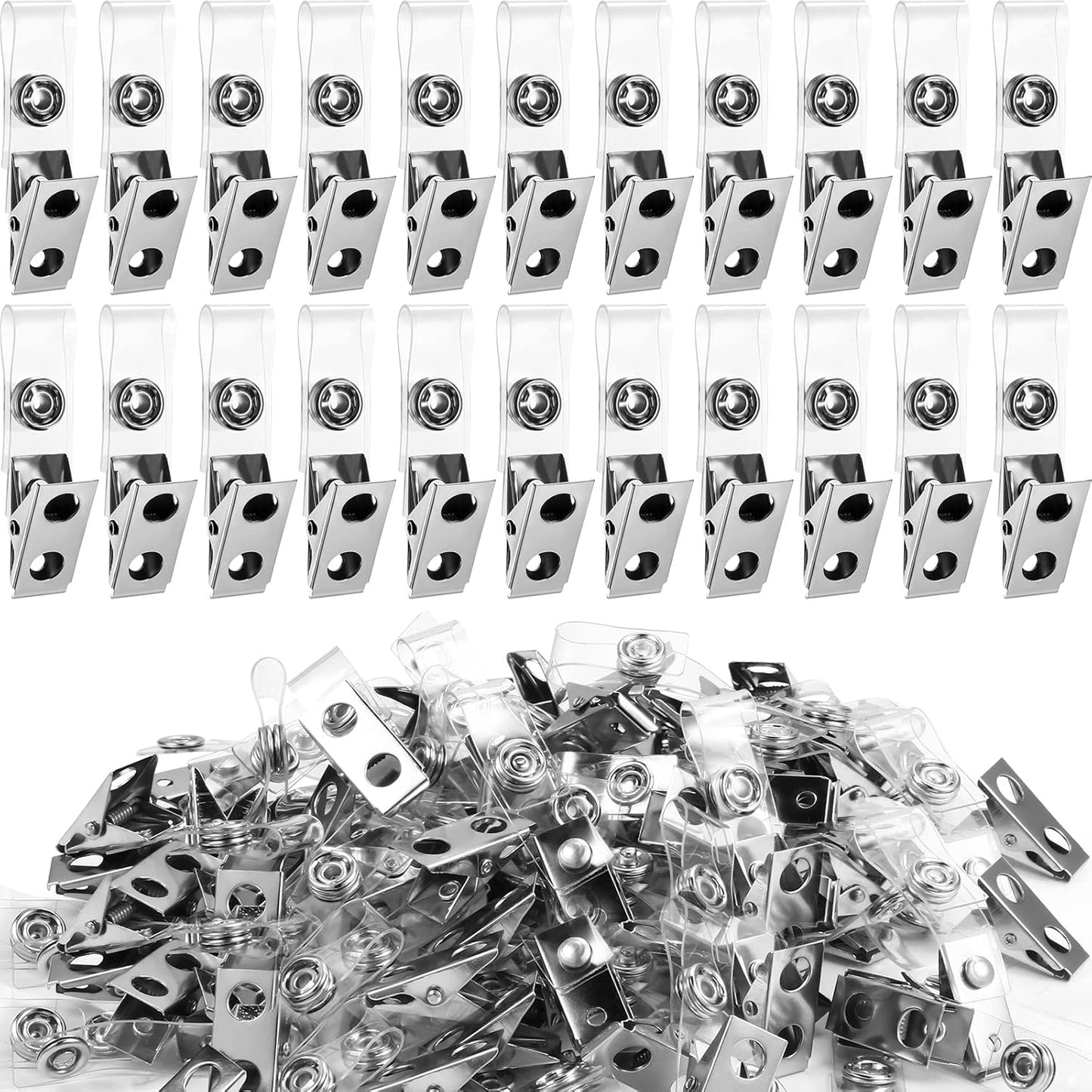 400 Pack Metal Badge Clips with Clear PVC Straps Double Hole ID Badge Clips for Name Tag ID Cards and Badge Holders, Office Supplies