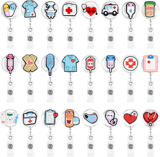24Pcs Medical Badge Reel, Retractable Nursing ID Badge Holders Nurse Accessories for Doctor Medical Health Hospital Office Worker Gifts. (Nurse)