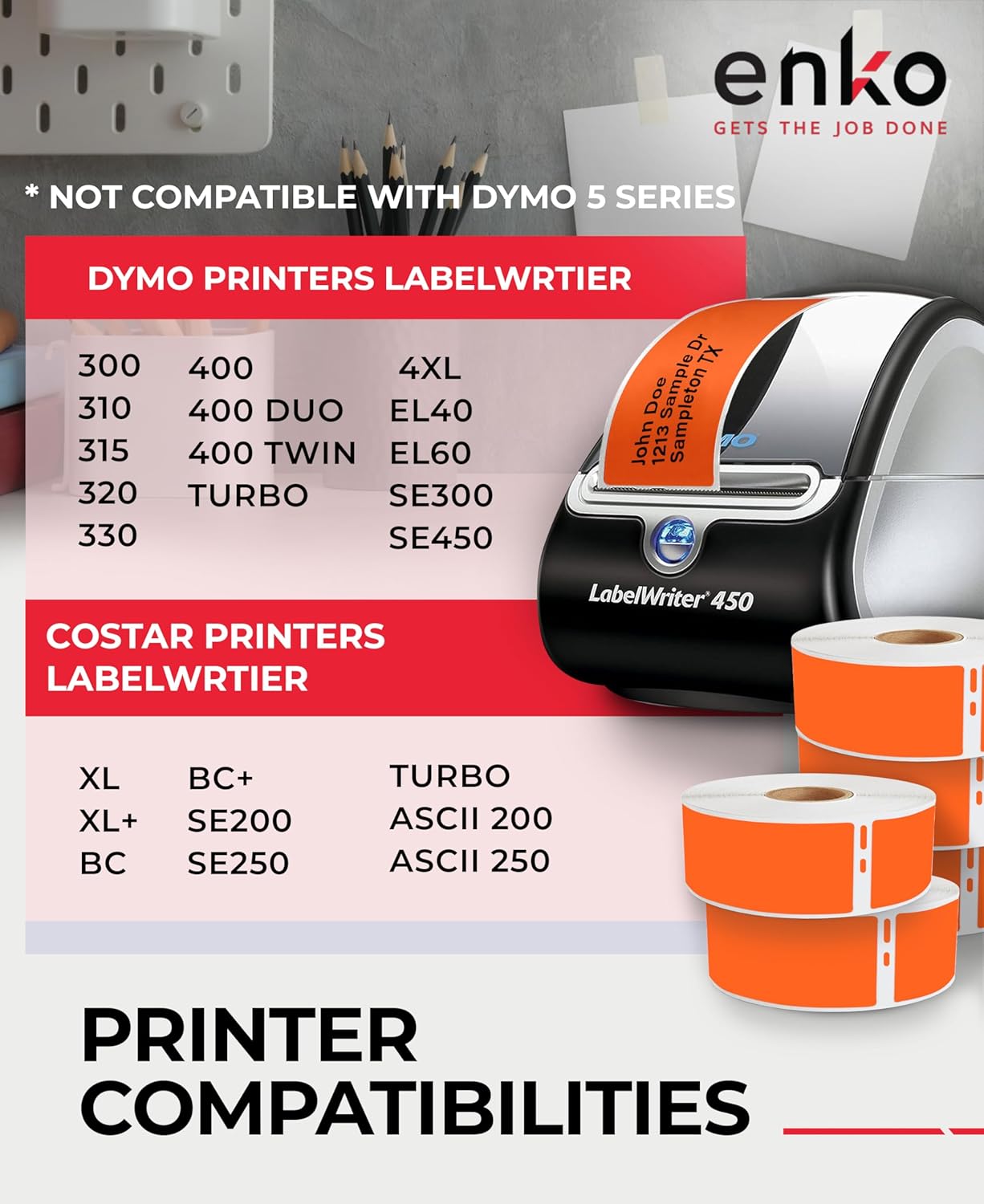 enKo [6 Rolls, 2100 Labels] Address, Shipping & Barcode Labels 30252 - Orange (1-1/8" x 3-1/2") Compatible for Dymo LabelWriter & Rollo Printer