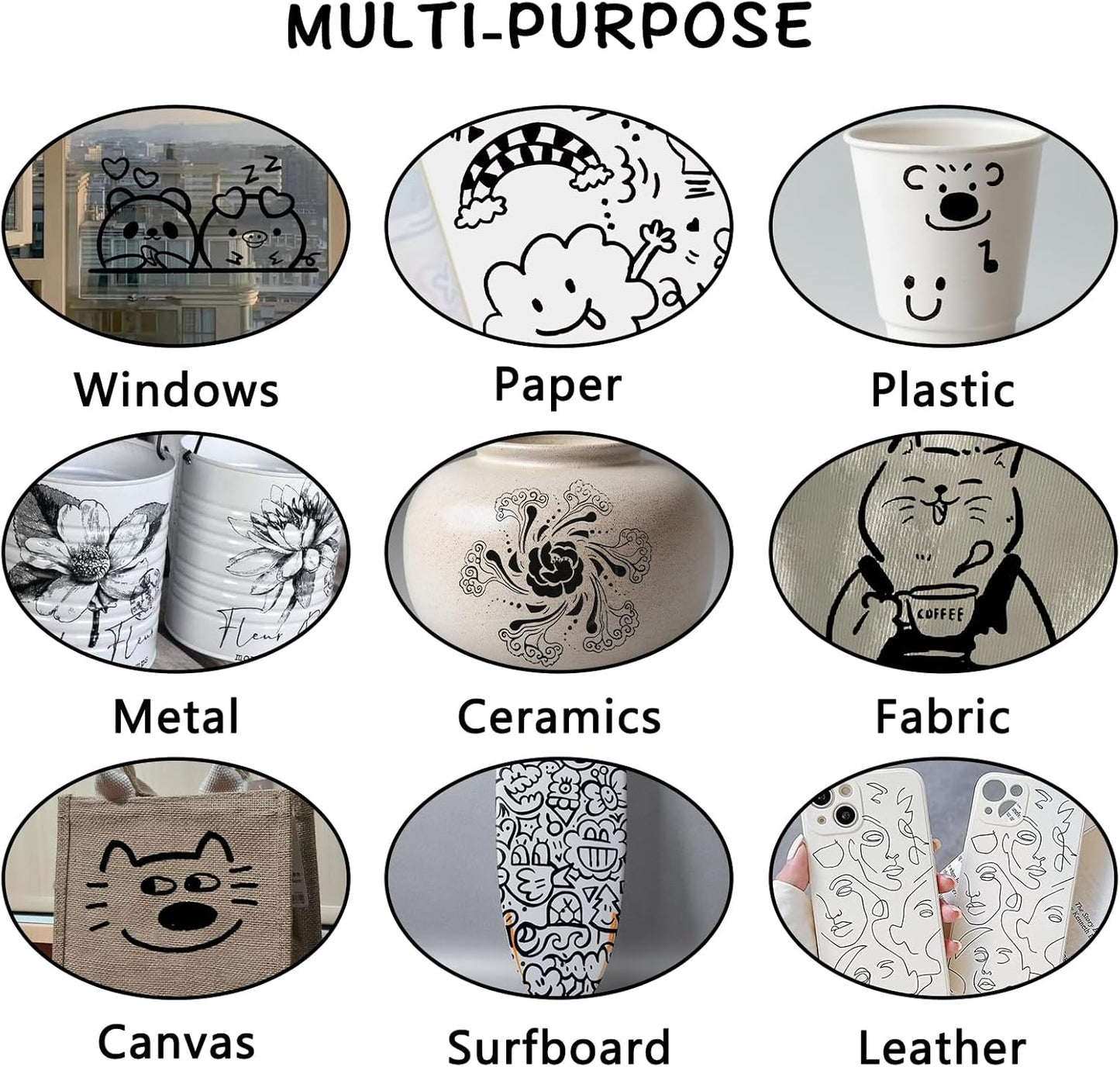 SFAIH Acrylic Black Paint Pens - 8 Pack 2-3MM Medium Tip & 0.7MM Extra Fine Black Permanent Markers for Rock Painting, Wood, Metal, Fabric, Plastic, Canvas, Glass, Ceramic, Diy Crafts