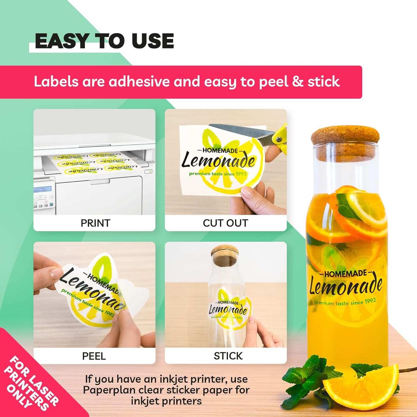 Clear Sticker Paper for Laser Printer - (20 Sheets), 8.5 x 11" Letter Size, Glossy Vinyl Sticker Paper - Perfect for Crafting and Vibrant Designs