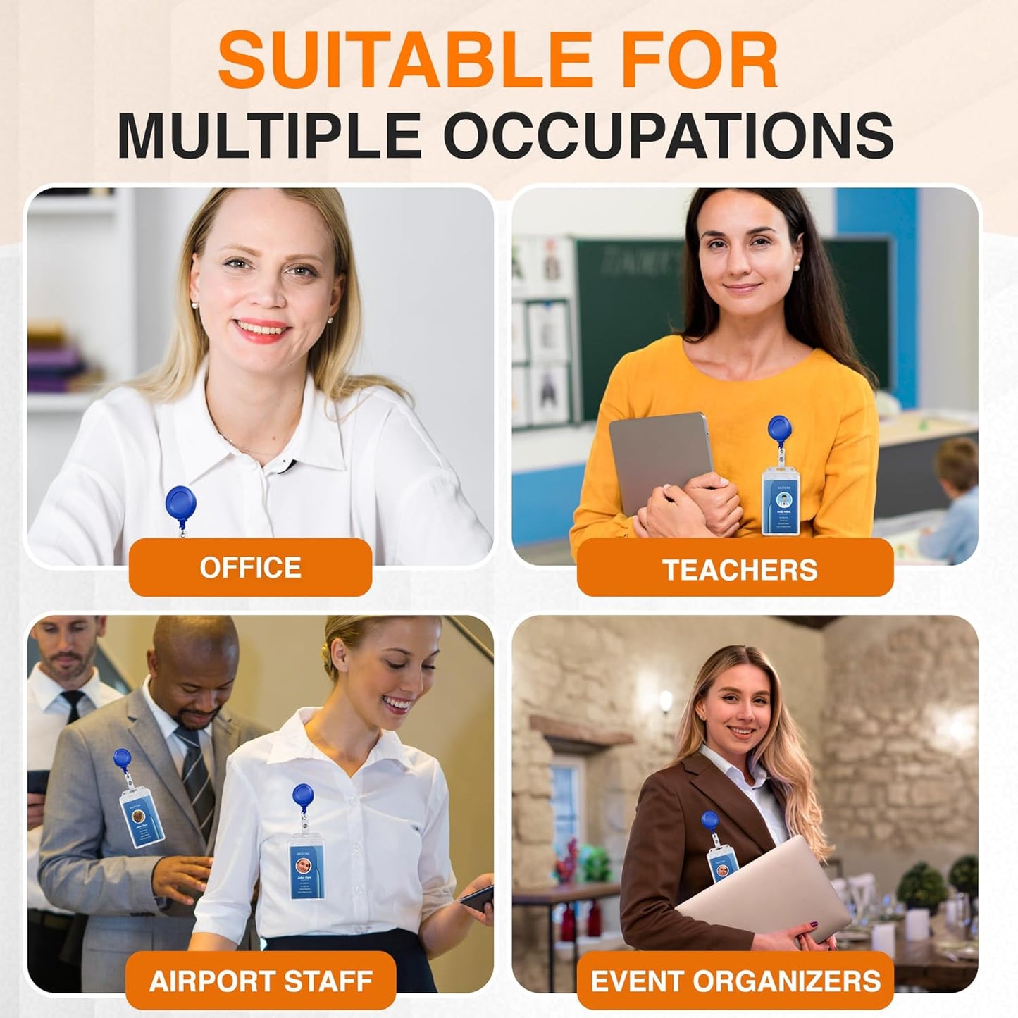 100 Pack Badge Reels Retractable Badge Holder with Clip, Id Clips for Badges, Id Badge Reel, Retractable Id Badge Clip with Clear Vinyl Strap & Alligator Swivel, No Twist Dispenser (Blue)