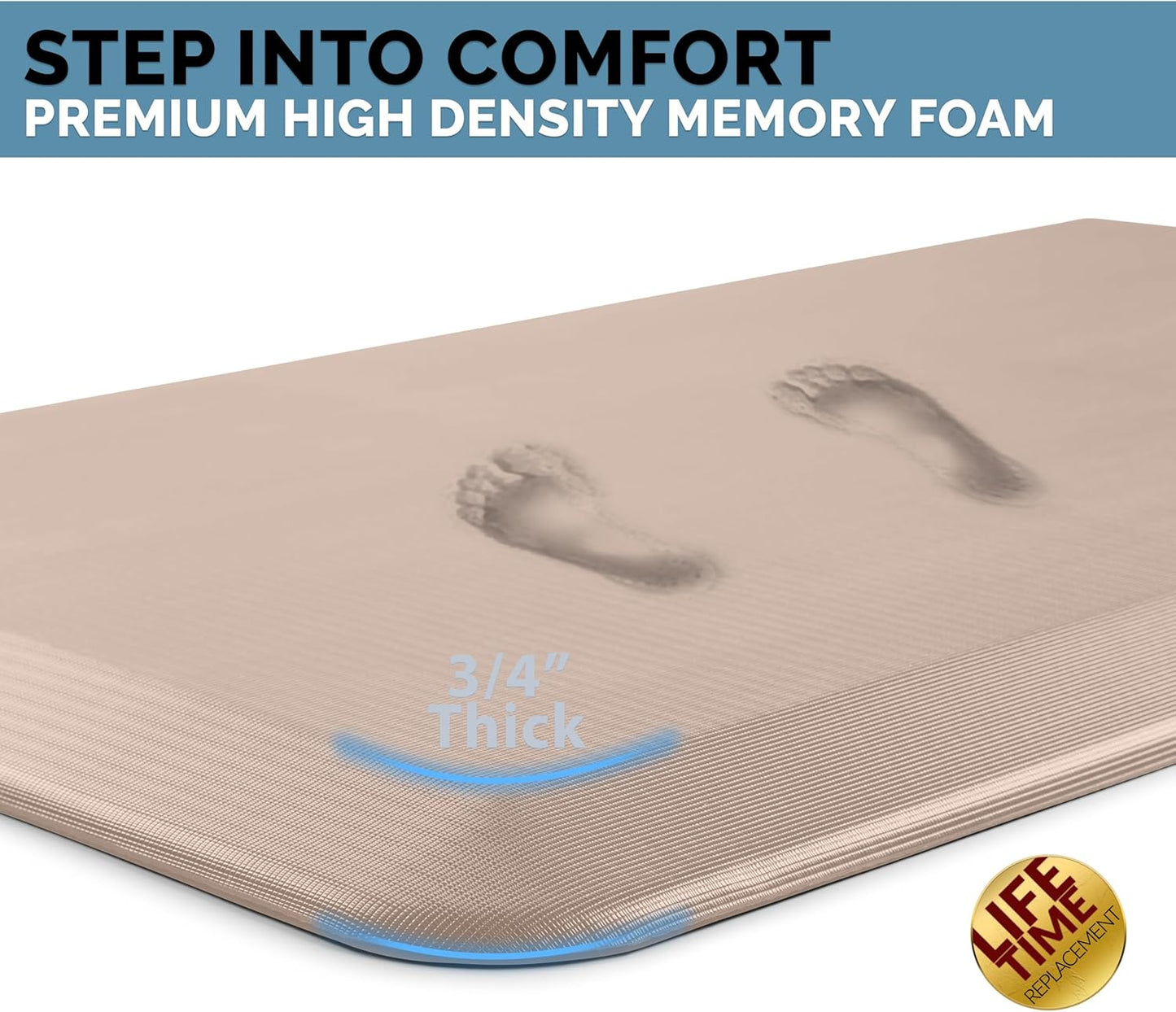 ComfiLife Anti Fatigue Floor Mat – 3/4 Inch Thick Kitchen Mats for Floor, Standing Desk Mat, Kitchen Rug – Comfort at Home, Office – Durable – Stain Resistant – Non-Slip Bottom (20" x 39", Rose Gold)