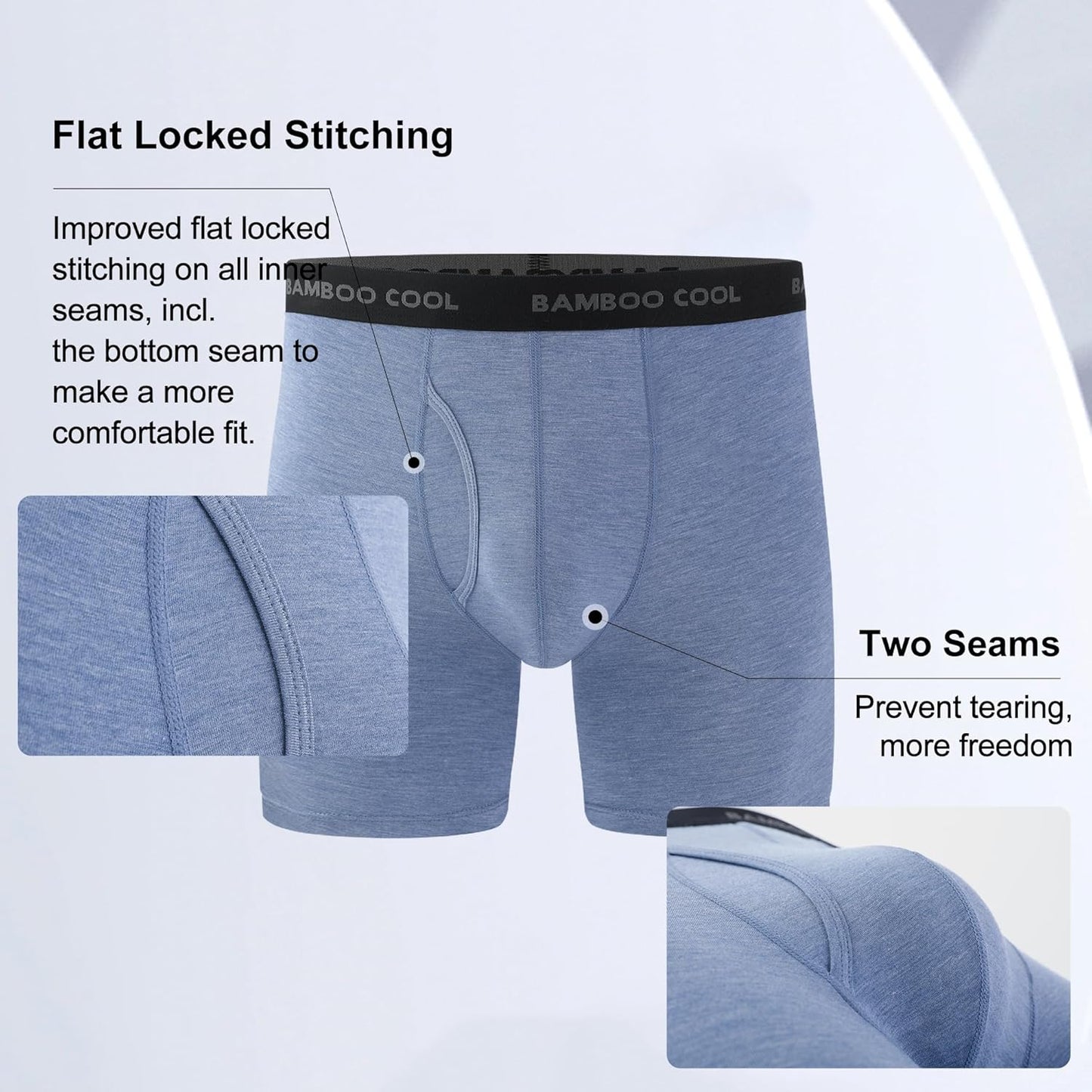 BAMBOO COOL Men's Ultra Breathable Underwear,No Riding Up Boxer Briefs with ComfortFlexible Waistband,Multipack