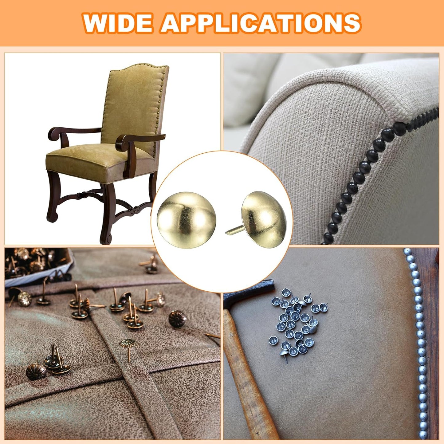 uxcell Upholstery Tack Nail Pins Furniture, 100Pcs 16x20mm Thumb Tack Pins Assortment Kit Carbon Steel for Home Sofa DIY Decorative Nail Heads Nails, Gold