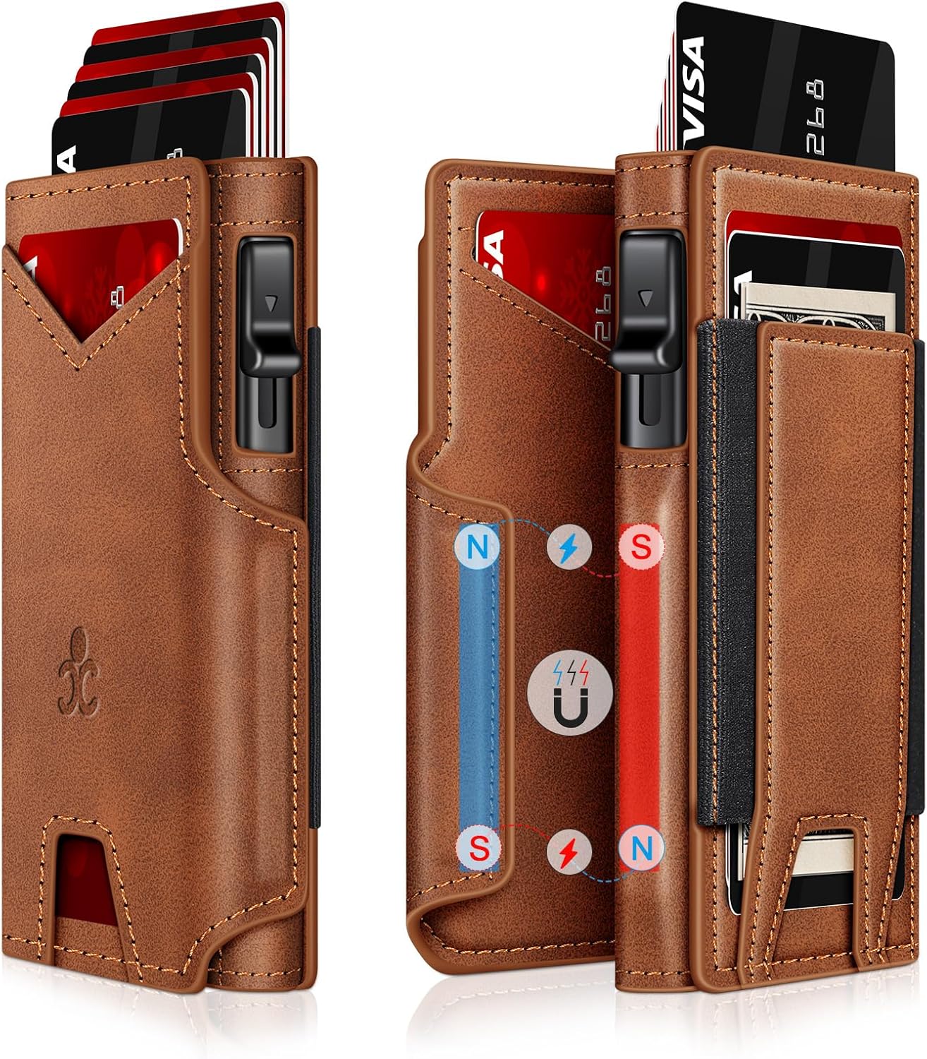 Wallet for Men Wallet with Slim Pop Up Card Holder 9-13 Cards, Bifold Minimalist Smart Wallet RFID Blocking Credit Card Holder with ID Window & Stretchable Cash Slot Compact Metal Aluminum Card Case