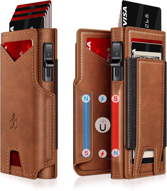 Wallet for Men Wallet with Slim Pop Up Card Holder 9-13 Cards, Bifold Minimalist Smart Wallet RFID Blocking Credit Card Holder with ID Window & Stretchable Cash Slot Compact Metal Aluminum Card Case