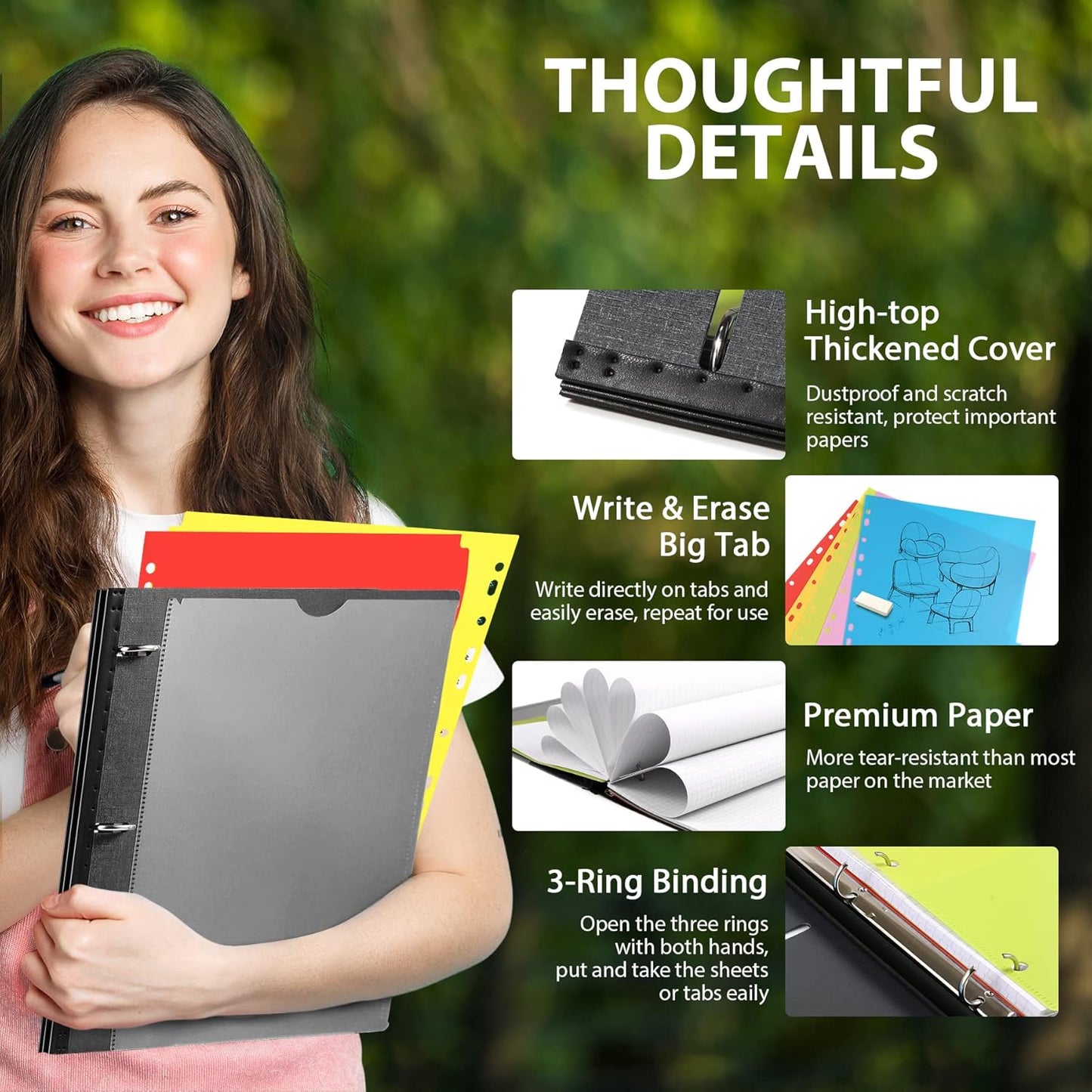 WOT I 2-Pack Telescoping 3 Ring Binder Notebooks - Customizable Cover, 5 Dividers & Pocket Folder in One Slim Organizer (60 Sheets Included), Black