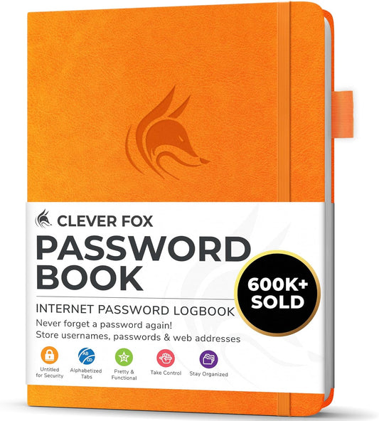 Clever Fox Password Book with alphabetical tabs. Internet Address Organizer Logbook. Small Pocket Password Keeper for Website Logins (Yellow)