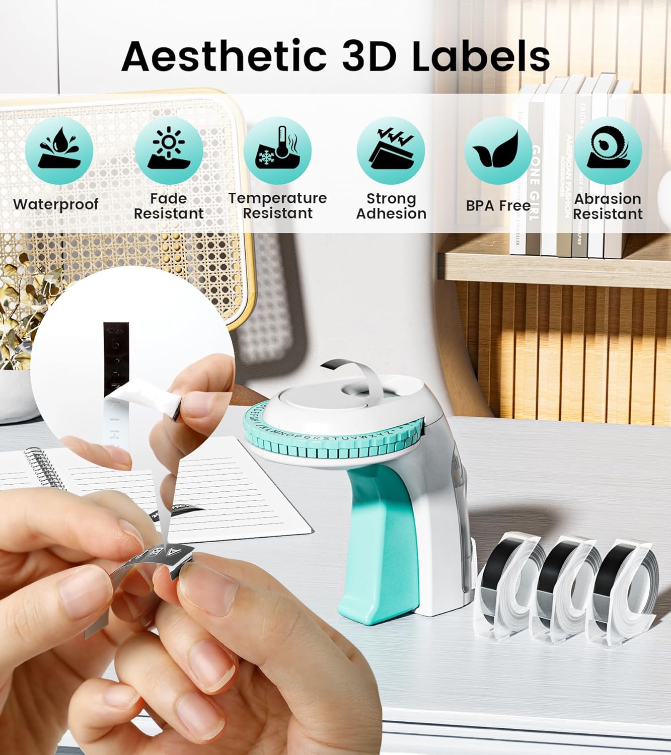 Embossing Label Maker Machine, Retro Embossed Label Maker Vintage, Portable Old School Embosser with 3 Rolls 3D 9mm 3/8 Inch Embossing Label Tapes for School Kids Items Home Office Organization