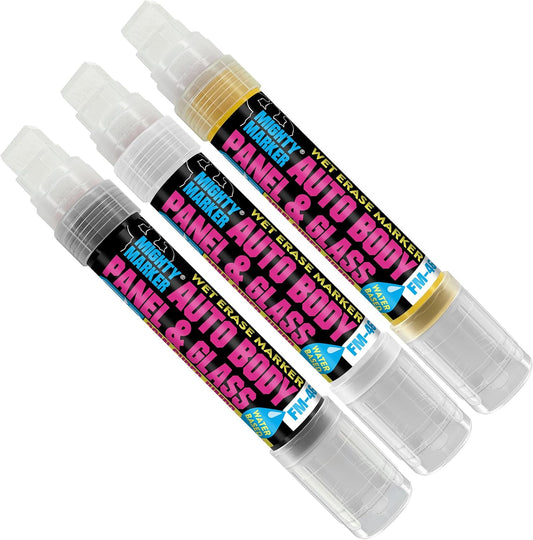 FM-46 Auto Body and Glass Super Jumbo Paint Marker, No-Ghost Formula, Water-Resistant, Valve Action, Removable, Water-Based, 30ml Capacity, Made in USA, Assorted 3 Pack