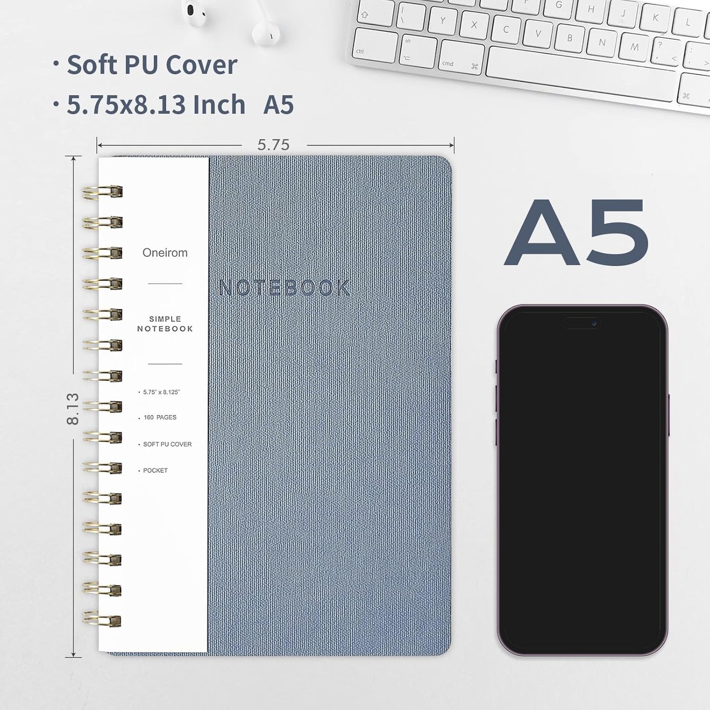 Lined Spiral Notebook College Ruled A5 Journal Book for Note Taking, 160 Pages Writing Journal for Office and Home School Supplies 5.75x8.125 inch (6pack-3Reefblue/3Green)