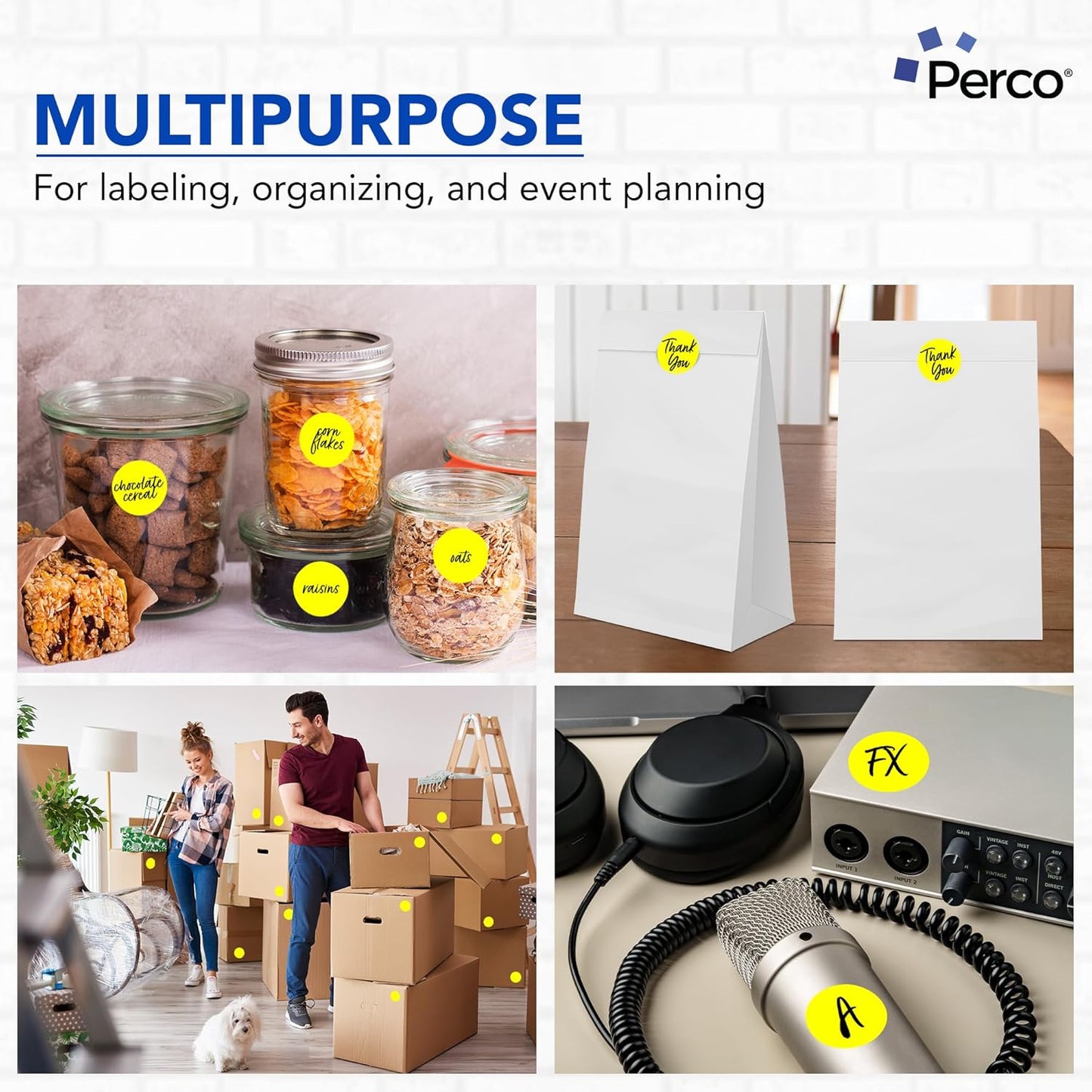 Perco Fluorescent Yellow 2-Inch Round Sticker Labels with Easy Peel Perforation - 500 Labels per Roll - Strong Adhesion, Vibrant Colors for Organizing, Crafting & More - Made in USA