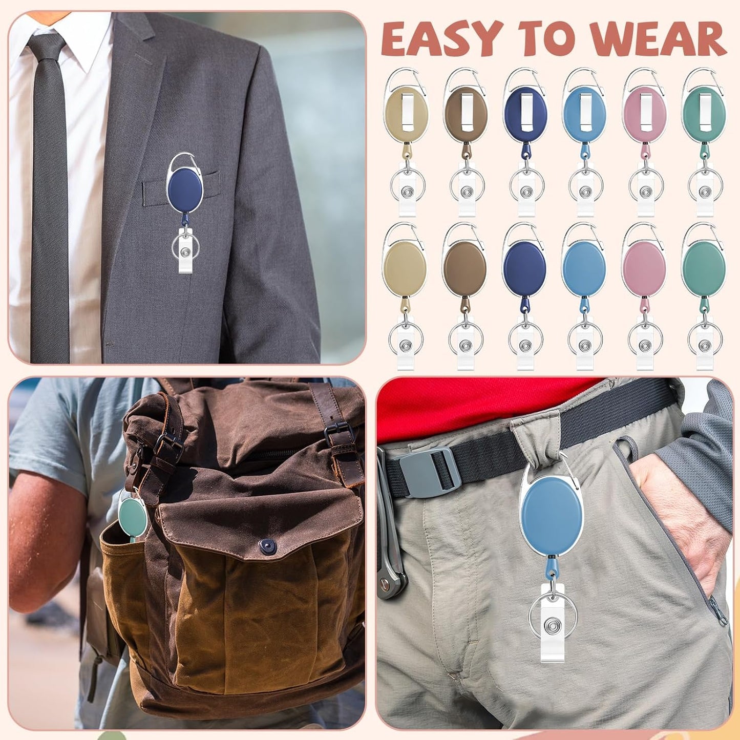 6 Color 102 Pcs Retractable Badge Holder with Carabiner Clips and Key Ring ID Badge Holder Retractable Clip Bulk for Office Worker Doctor Nurse Employee School Students Gifts