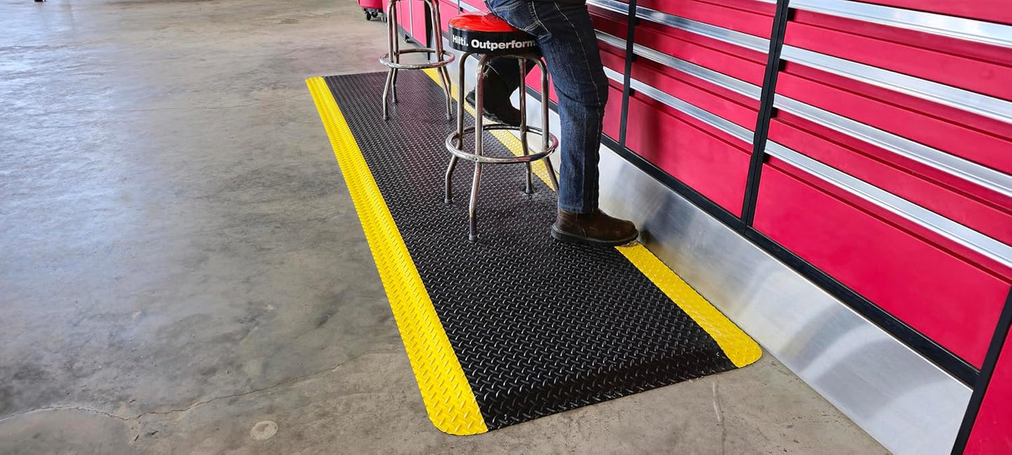 Rhino Mats, American Classic Diamond Anti-Fatigue Mats, Industrial Ergonomic Comfort Standing Mat for Work, Home, Garage, Office, Kitchen or Anywhere (Black/Yellow 9/16" Thick, 4 FT. x 21 FT.)
