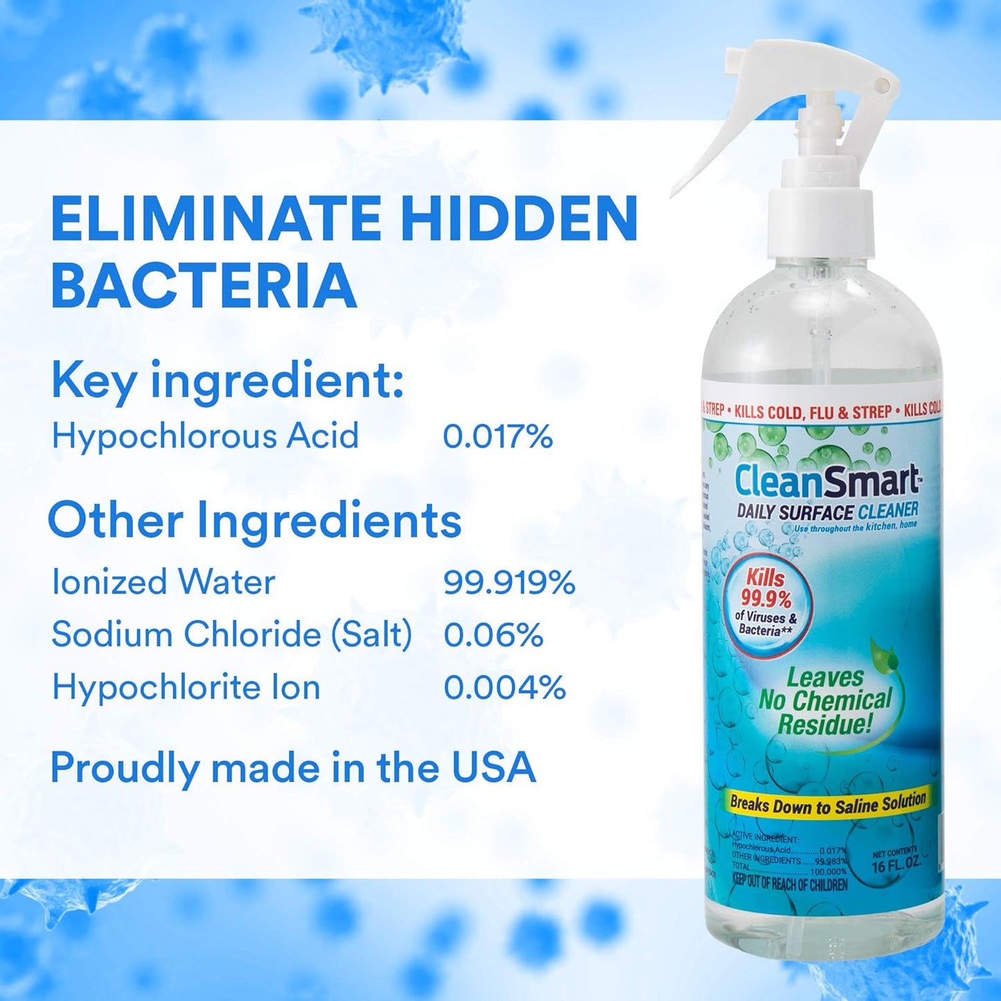 CleanSmart Daily Surface Spray Disinfectant, Kills 99.9% of Viruses, Bacteria, Mold & Fungus, 16 oz Bottle (Pack of 3)