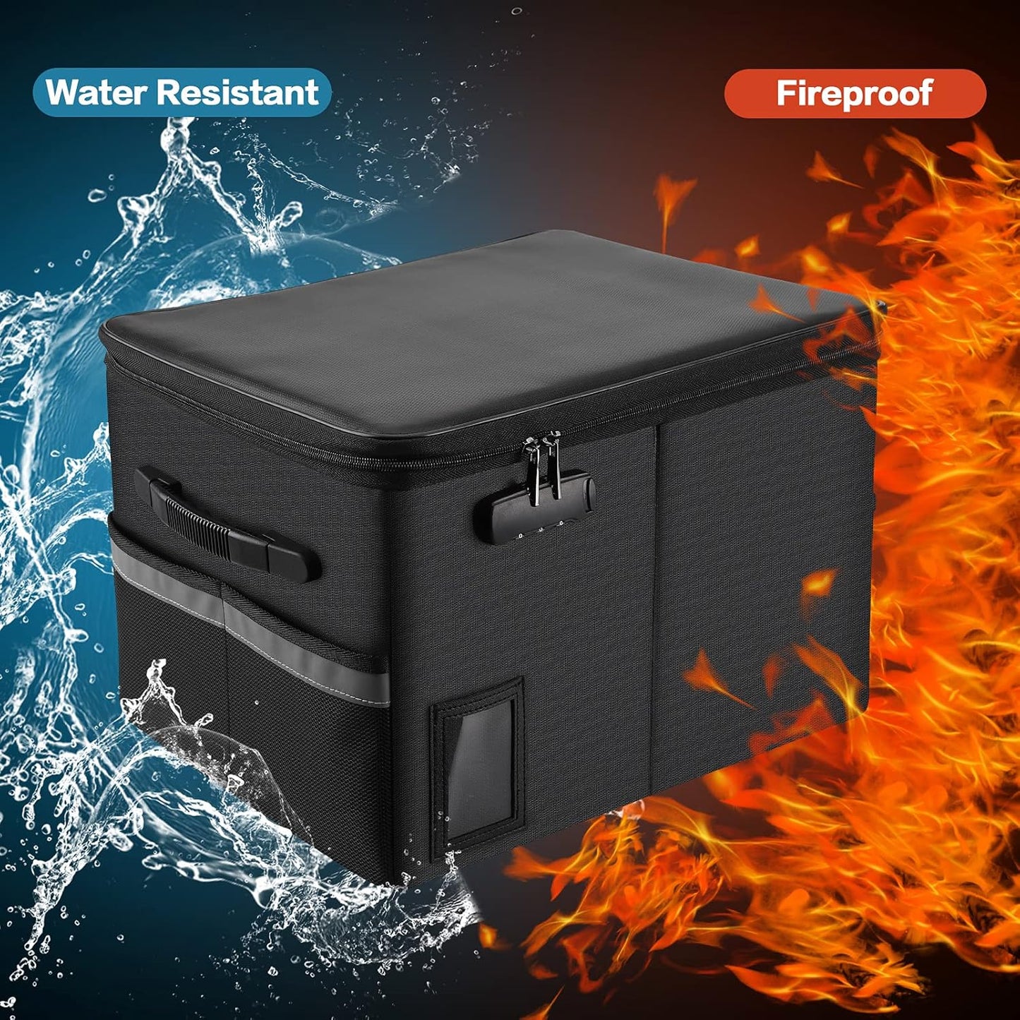 TOMKID Fireproof File Cabinet with Lock, Fireproof Document Organizer Collapsible File Box Filing Cabinet with Handle for Letter Legal Folder Certifications