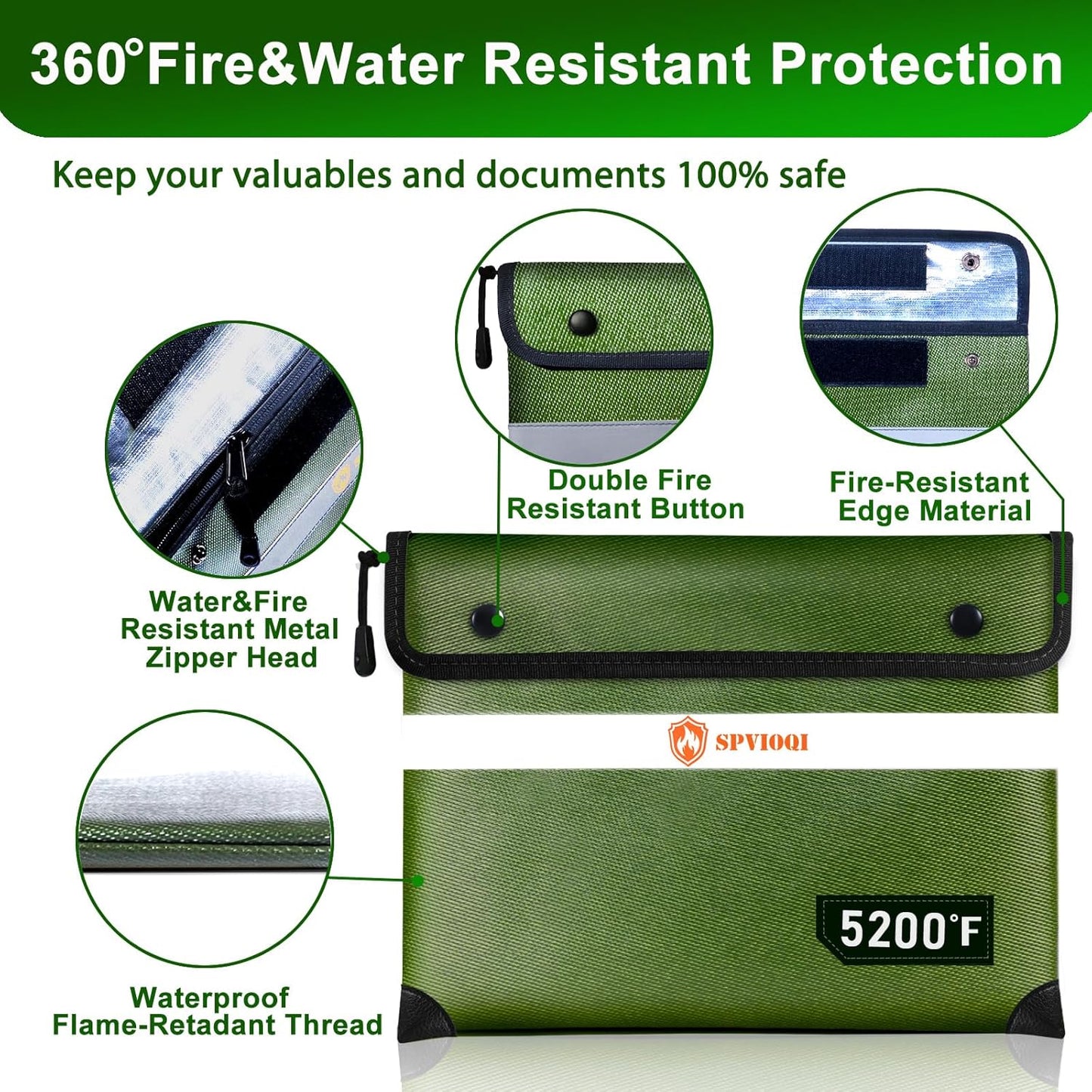 Upgraded 5200°F Fireproof Document Bag - Heat Insulated, Fireproof Safe Pouch with Zipper, 8 Layers of Functional Materials, Fireproof Money Bag for Cash/Documents/Valuables, Water Resistant Fire Bag