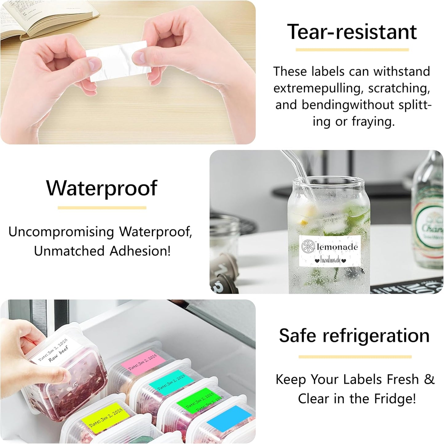 1X2 inch Label Stickers Roll for Thermal Printer 500PCS White Colored Removable Freezer Labels Waterproof Blank Sticker Labels to Write on for Food Containers and Jars