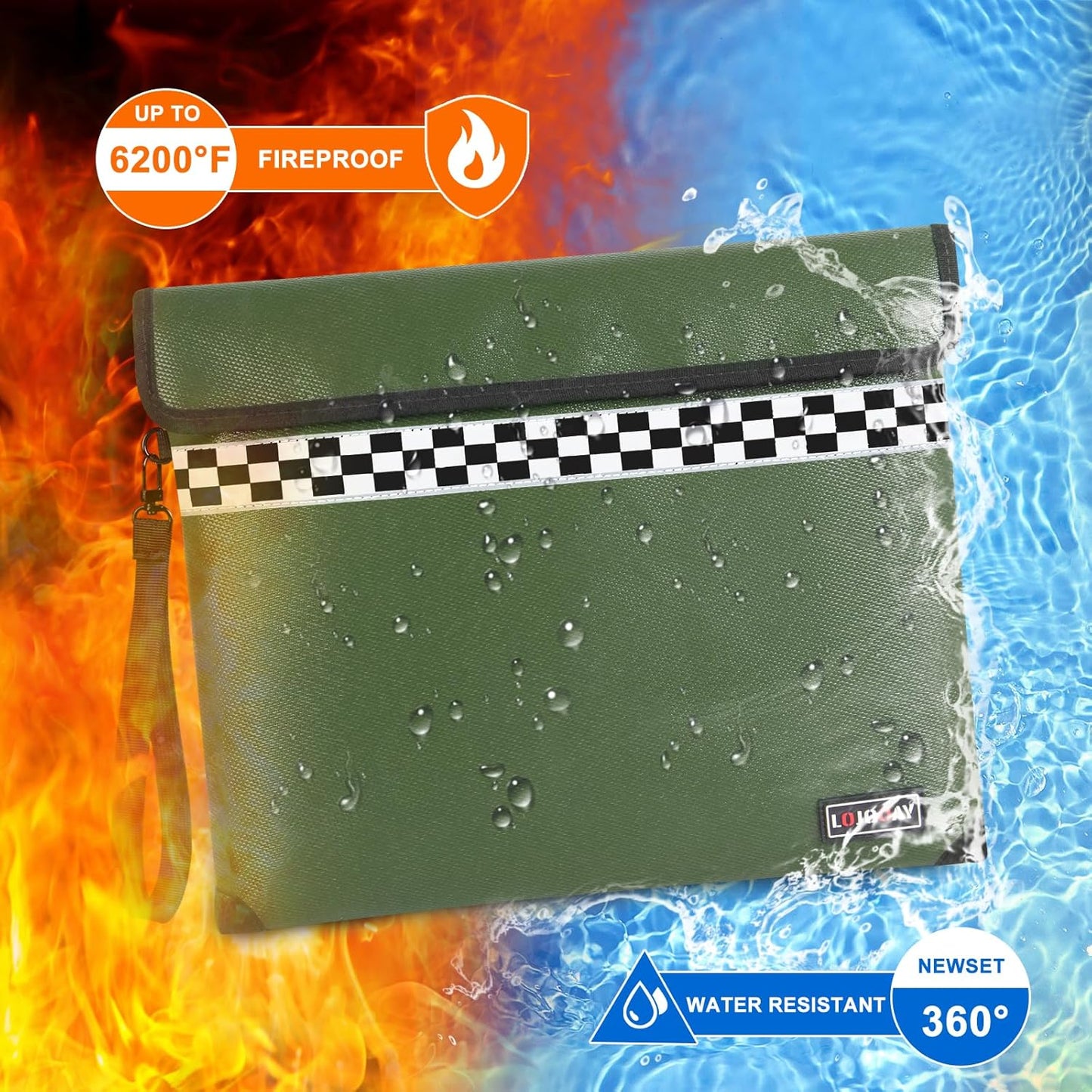 Upgraded 6200°F Fireproof Document Bag with Fireproof Zipper, Fireproof Bag with Reflective Strip/Hand Strap, 9 Layers of Heat Insulated Materials, Fireproof Money Bag for Cash,13x11"Fireproof Pouch