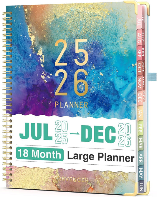 Jul 2025 - Dec 2026 Planner, Forvencer Academic Planner 2025-2026, 18 Month Daily Planner, 8.5" x 11", Weekly & Monthly Agenda Book, Hardcover Calendar Book, School Supplies for Student Teacher, Marble
