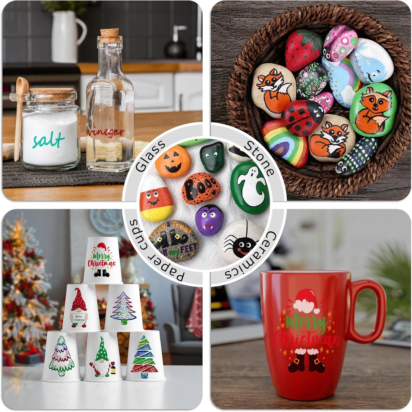 Silver Paint Markers, 2 Pack Oil-Based Waterproof Quick Dry Permanent Paint Pen Set for Rocks Painting, Wood, Fabric, Plastic, Canvas, Glass, Mugs, Metal, Tire, Stone, DIY Craft