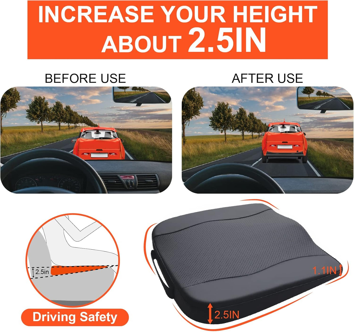 Car Seat Cushion, Comfort Memory Foam Car Cushions for Driving - Sciatica & Lower Back Pain Relief, Driver Seat Pillow for Auto, Office Chair, Wheelchair - Classic Black