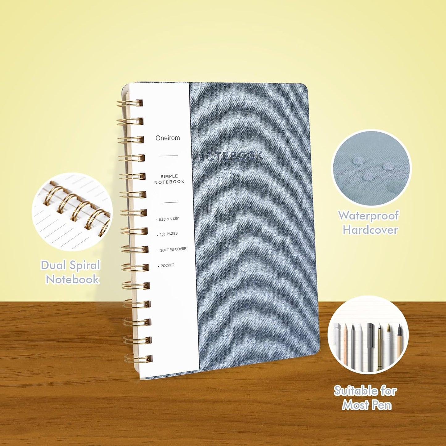 Lined Spiral Notebook College Ruled A5 Journal Book for Note Taking, 160 Pages Writing Journal for Office and Home School Supplies 5.75x8.125 inch (6-Reef Blue)