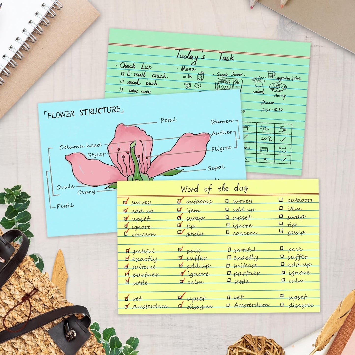 Chell Extra Heavyweight Index Cards 4x6 Inch, No Bleed-Through, 200 Count, Ruled Front and Blank Back, 80 lb. Cover Weight, Pastel Colors