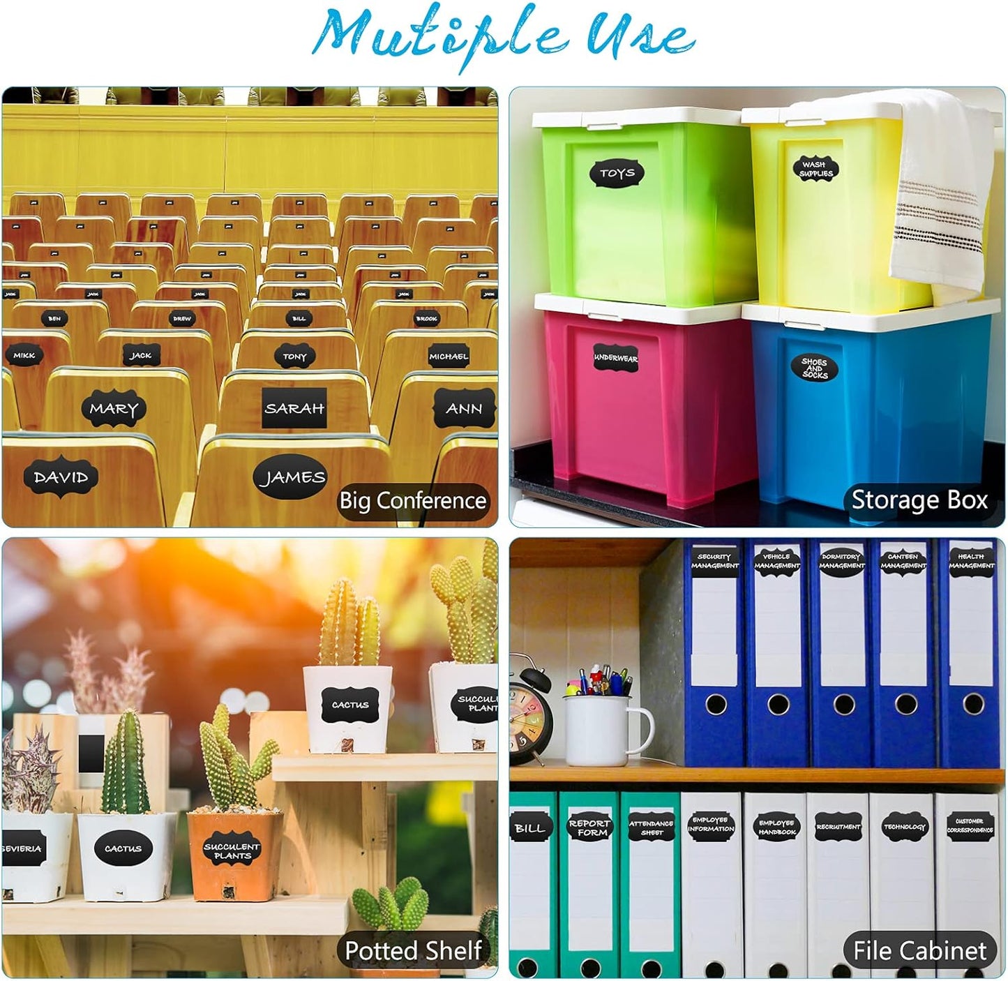 Chalkboard Labels - 180pcs Waterproof Reusable Blackboard Stickers with 2 Free Erasable White Chalk Marker, Mini Decorative Chalk Labels for Jars Containers Kitchen Home Pantry Office