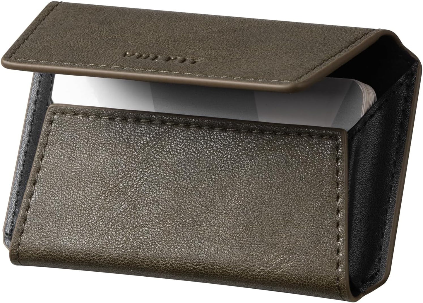 VULKIT Leather Business Card Holder Case for Men Slim Pocket Business Card Wallet Name Card Case Holder, Holds 20 Business Cards Olive