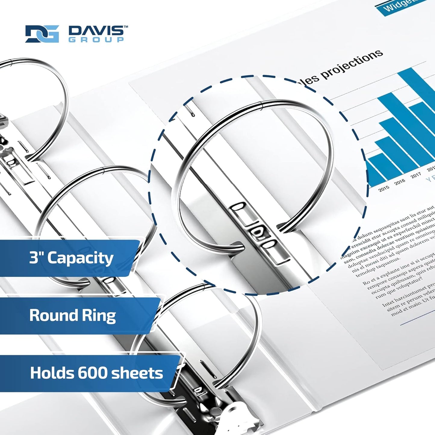 Easyview Premium 3-Ring Binders with Clear-View Covers and Round Rings, Binders for School or Office, 3 Inch, Pack of 6, White