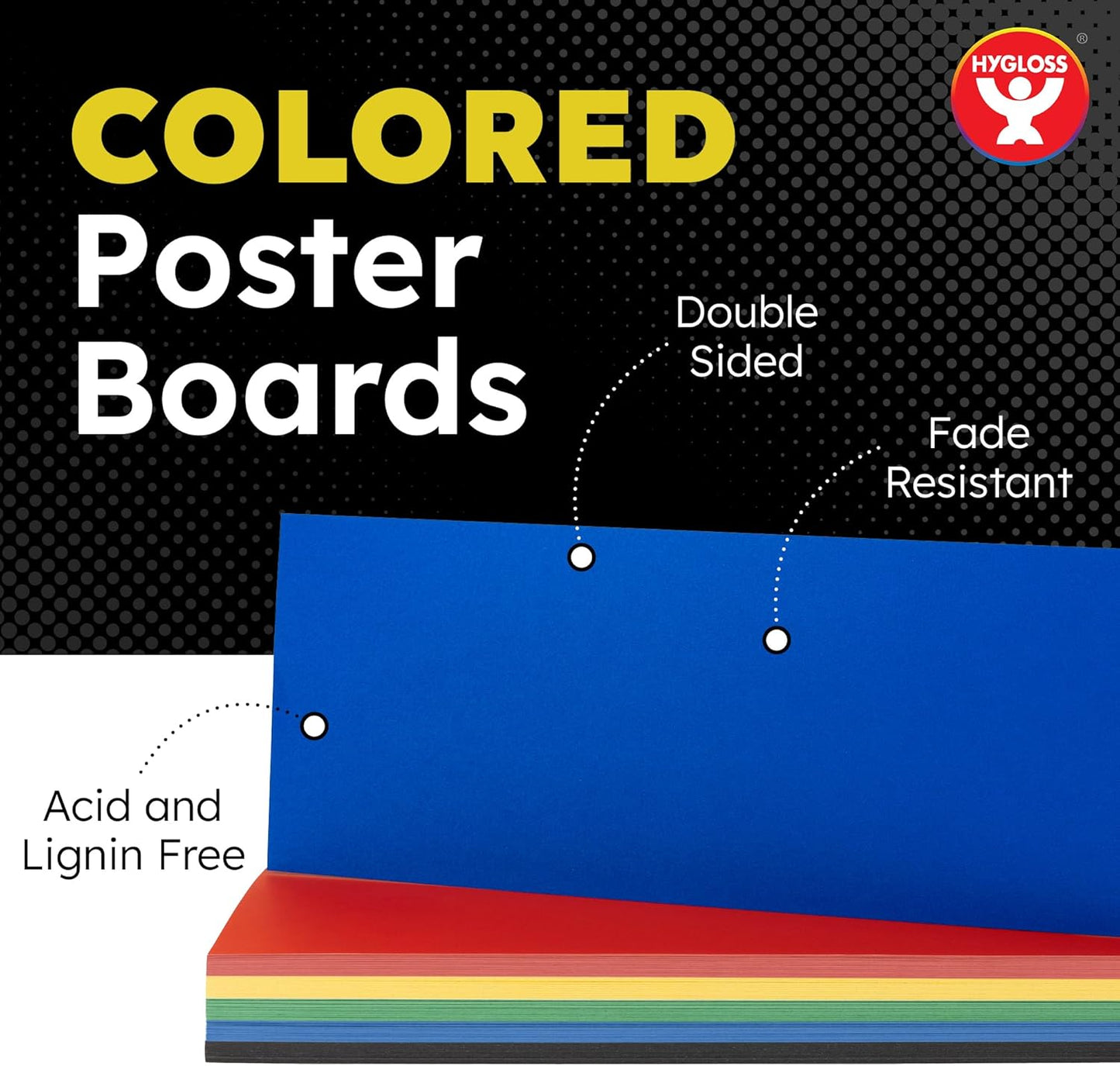 Hygloss Small Colored Poster Board 4x11 - 50 Assorted Standard Color Poster Boards Bulk Pack - Red, Yellow, Green, Blue, Black - 10 Pt. Thickness Poster Board Paper - Posterboard Multipack 4" x 11"