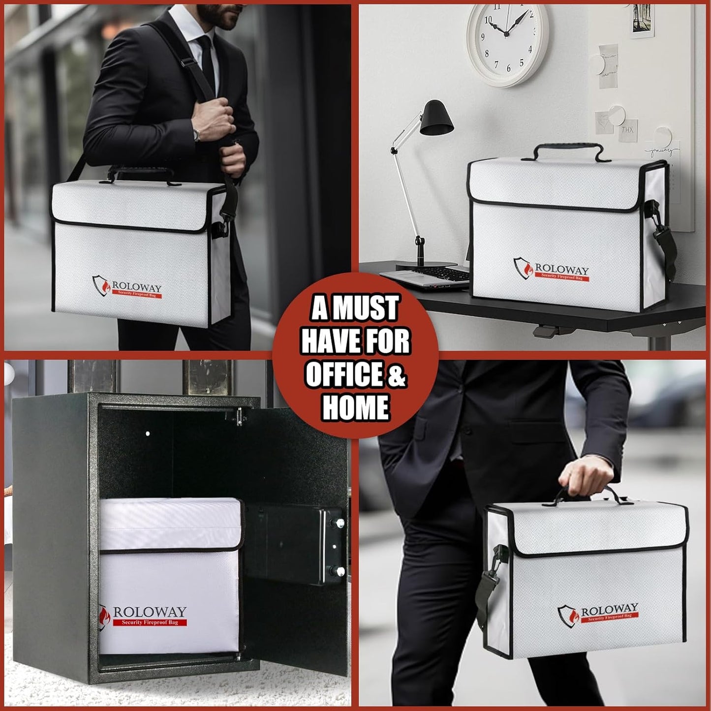 ROLOWAY Fireproof Document Bag 5200°F Heat Insulated (15 x 12 x 5 inches), Fireproof Bag with Fireproof Money Bag for Cash Safe, Fireproof Document Box, Fireproof Safe Bag for Document Safe