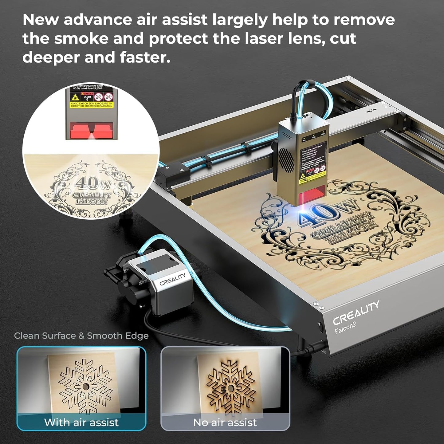 CREALITY FALCON2 40W Laser Engraver Machine with Air Assist, 240W Laser Engraver and Cutter Machine for Wood Metal Crafting Customized Gift and Batch Produce