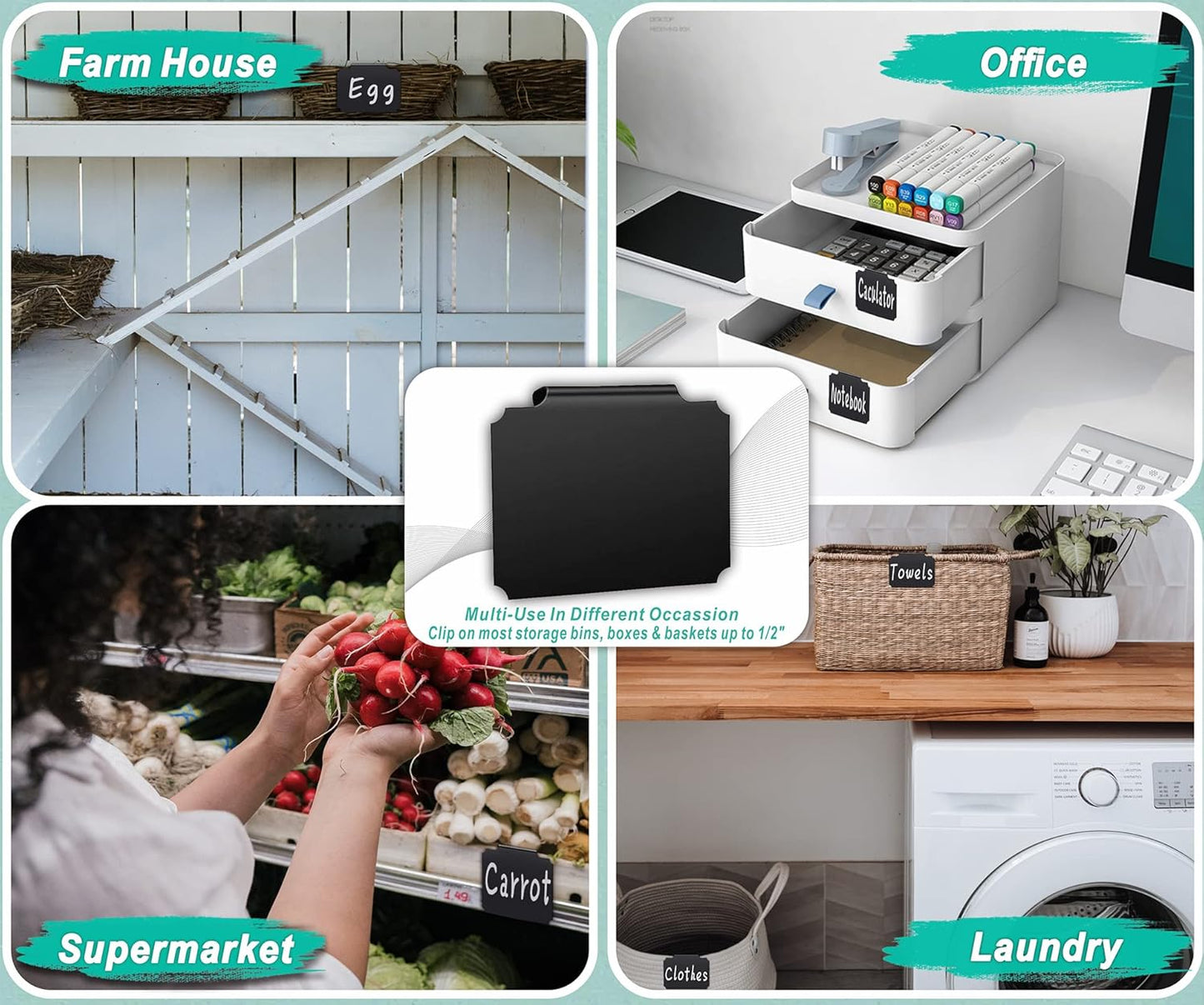 81-Piece Set of Basket Labels Clip On For Storage Bins: 30 Erasable Plastic Kitchen Pantry Labels, 48 Removable PVC Tag Stickers, 3 White Chalk Markers, For Organization Container, Jar, Shelf, Laundry