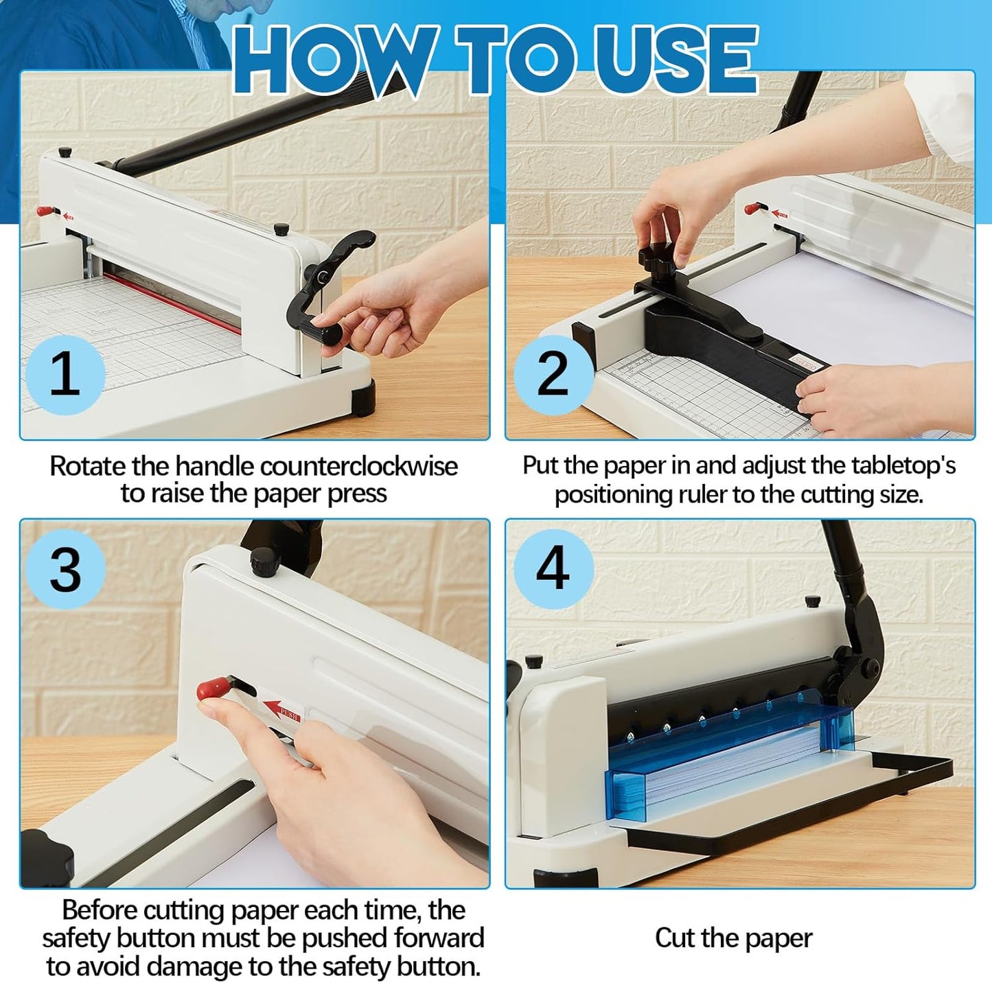 12 Inch A4 Guillotine Paper Cutter Heavy Duty Paper Cutter 400 Sheet Capacity Stack Cards Trimmer Steel Slicer with Metal Base for Cards Leather Office Home School (Beige)