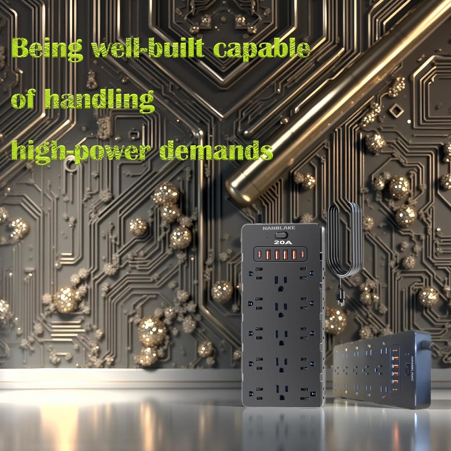 20 Amp Power Strip Surge Protector,Heavy Duty 12 Gauge 6.5 ft Extension Cord,25 AC Outlets,6 Fast USB Ports,4000 Joules,2500W/125V,Office Workshop Household Garage Black,Insurance Coverage.