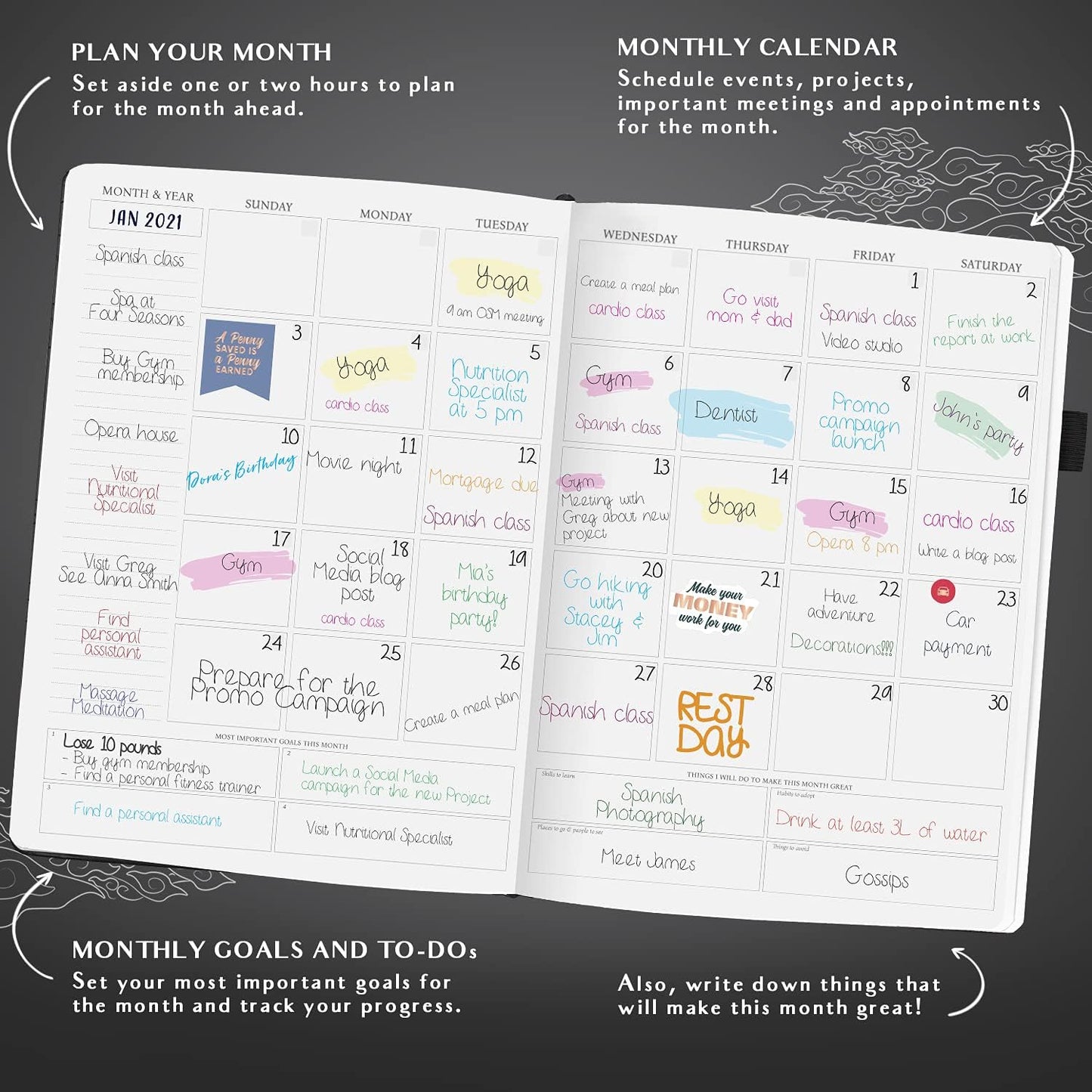 Legend Planner PRO Hourly Schedule - Weekly & Daily Organizer with Time Slots. Appointment Book Journal for Work & Personal, A4 (Black)