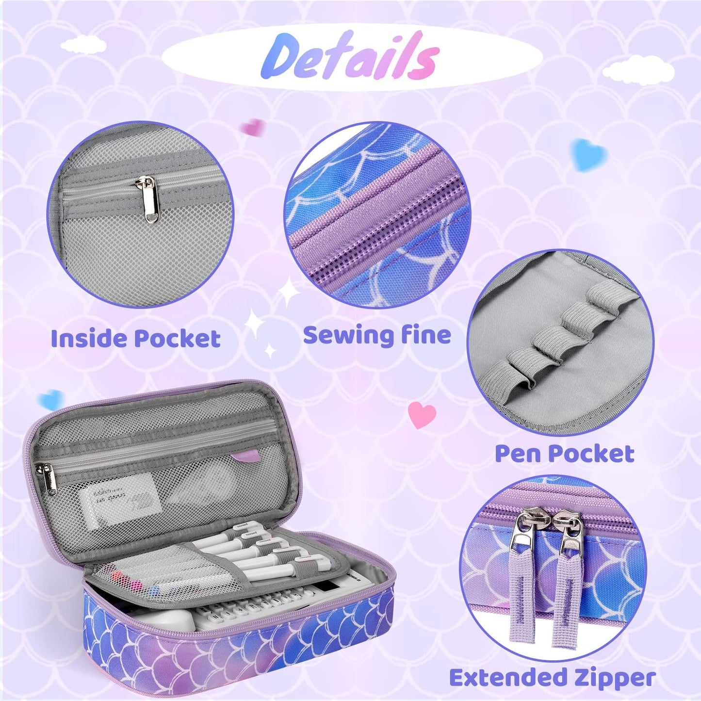 Choco Mocha Mermaid Pencil Case for Girls, Soft Pencil Case Kids Pencils Pouch for Kindergarten Girls,Purple