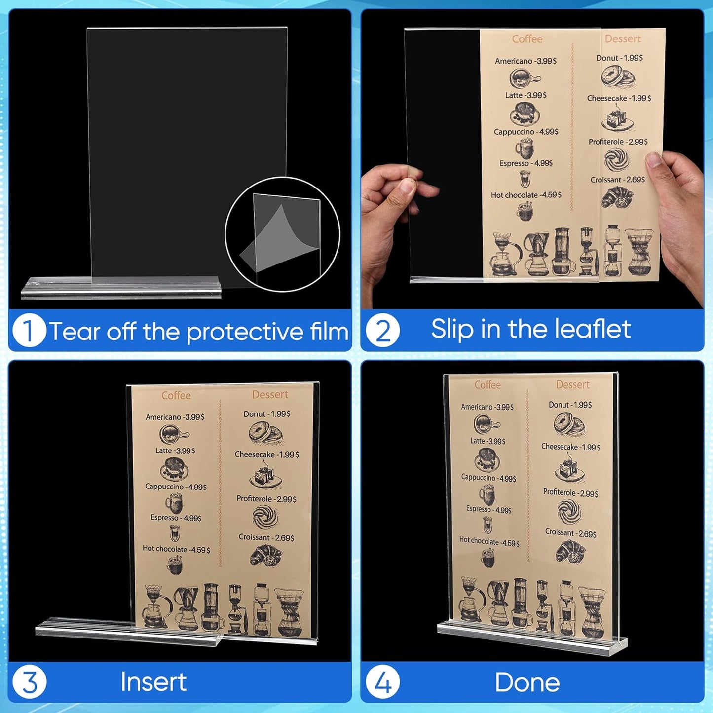 10 Pack Acrylic Sign Holder 5 x 7, Clear Double Side T Shape Acrylic Table Sign Stands for Displaying, Flyer Holder Paper Card Holder for Office Business Store Mall Restaurants