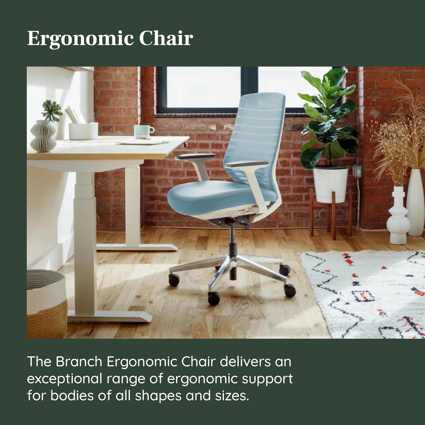 Branch Ergonomic Chair - A Versatile Desk Chair with Adjustable Lumbar Support, Breathable Mesh Backrest, and Smooth Wheels - Experience Optimal Comfort and Support - Light Blue